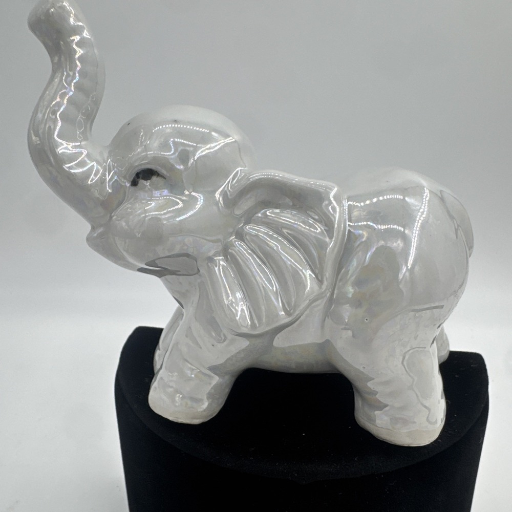 Baby Elephant Ceramic Iridescence Color Figurine 4.5" Tx5.5" L Pearlescent Sheen - Picture 1 of 11